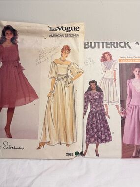 Vintage 1980's Sewing Patterns Vogue Dress With Sash Pattern, Butterick Dresses